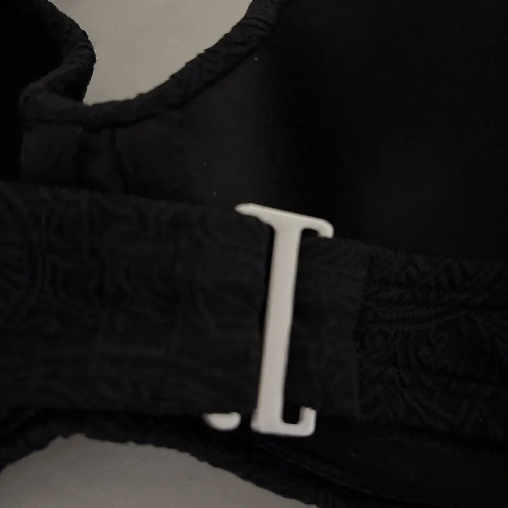 Lands End Black Paisley Textured Twist Underwire Bikini Top Women's Size 4 Swim